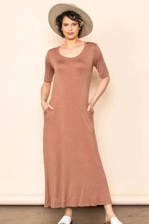 Mocha Scoop Neck Half Sleeve Knit Maxi Dress