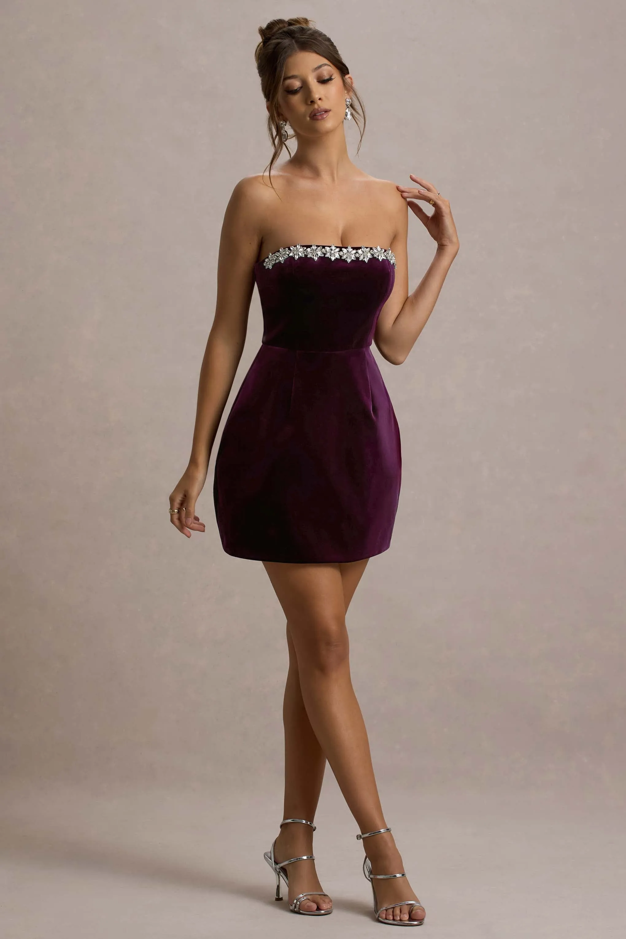 Naia | Port Velvet Embellished Bandeau Mini Dress