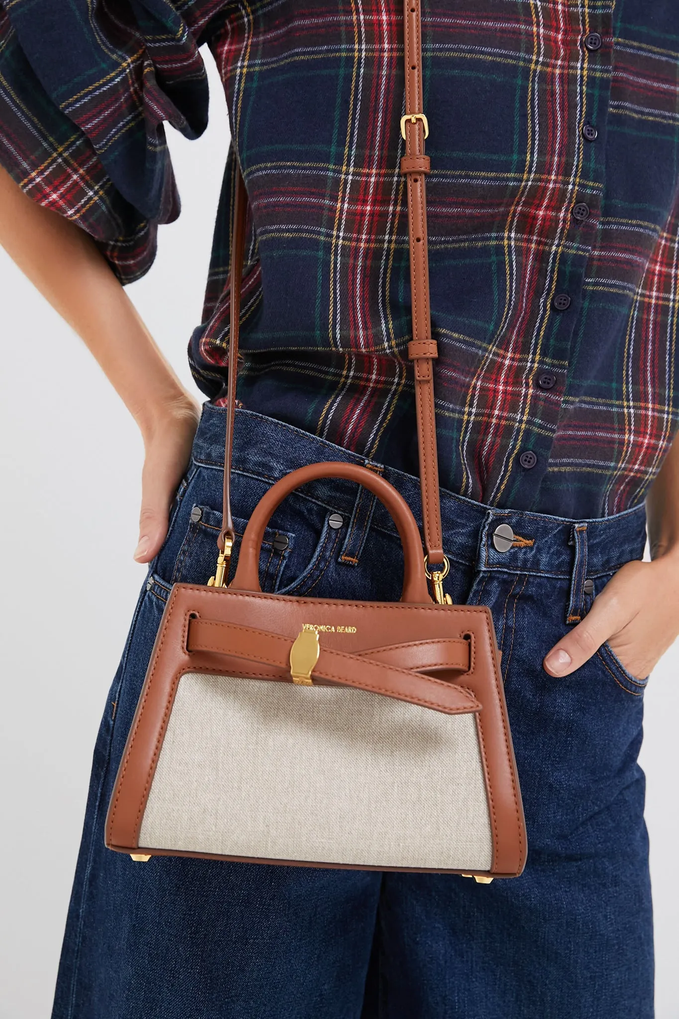 Natural Linen and Hazelwood Mini Veronica Beard Dash Bag