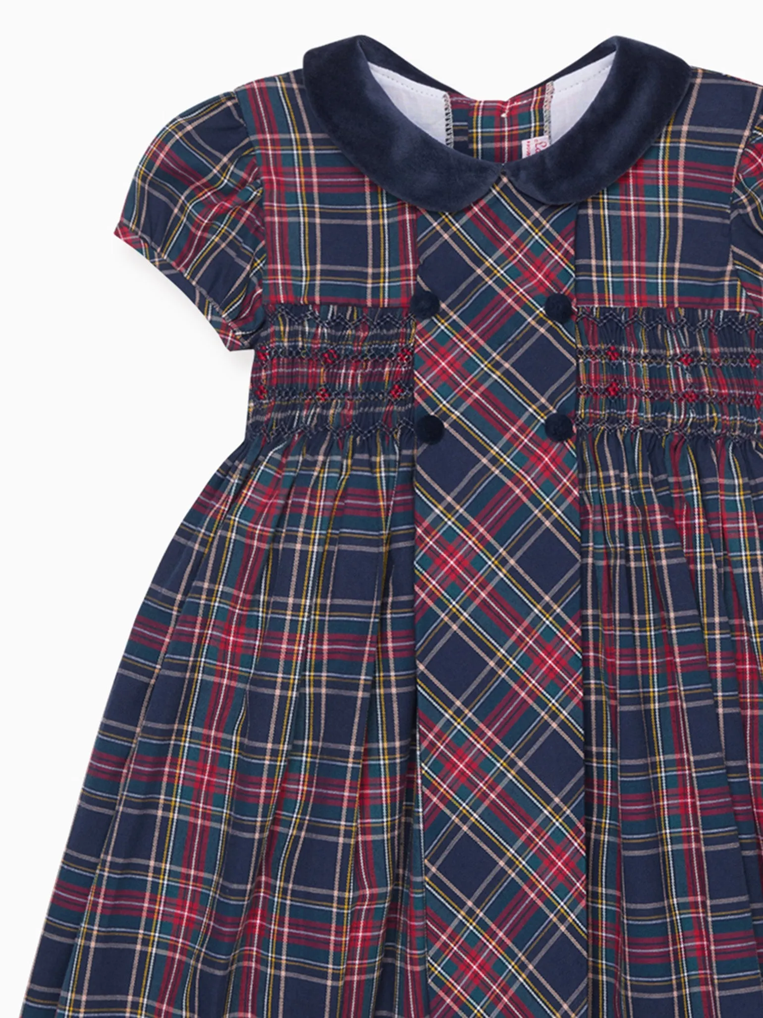 Navy Tartan Arcadia Girl Hand-Smocked Dress