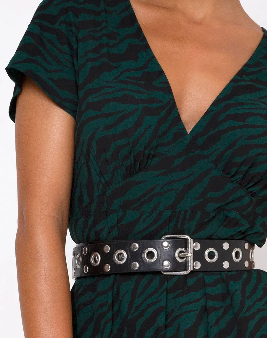 Nira Midi Dress in 90's Zebra Forest Green