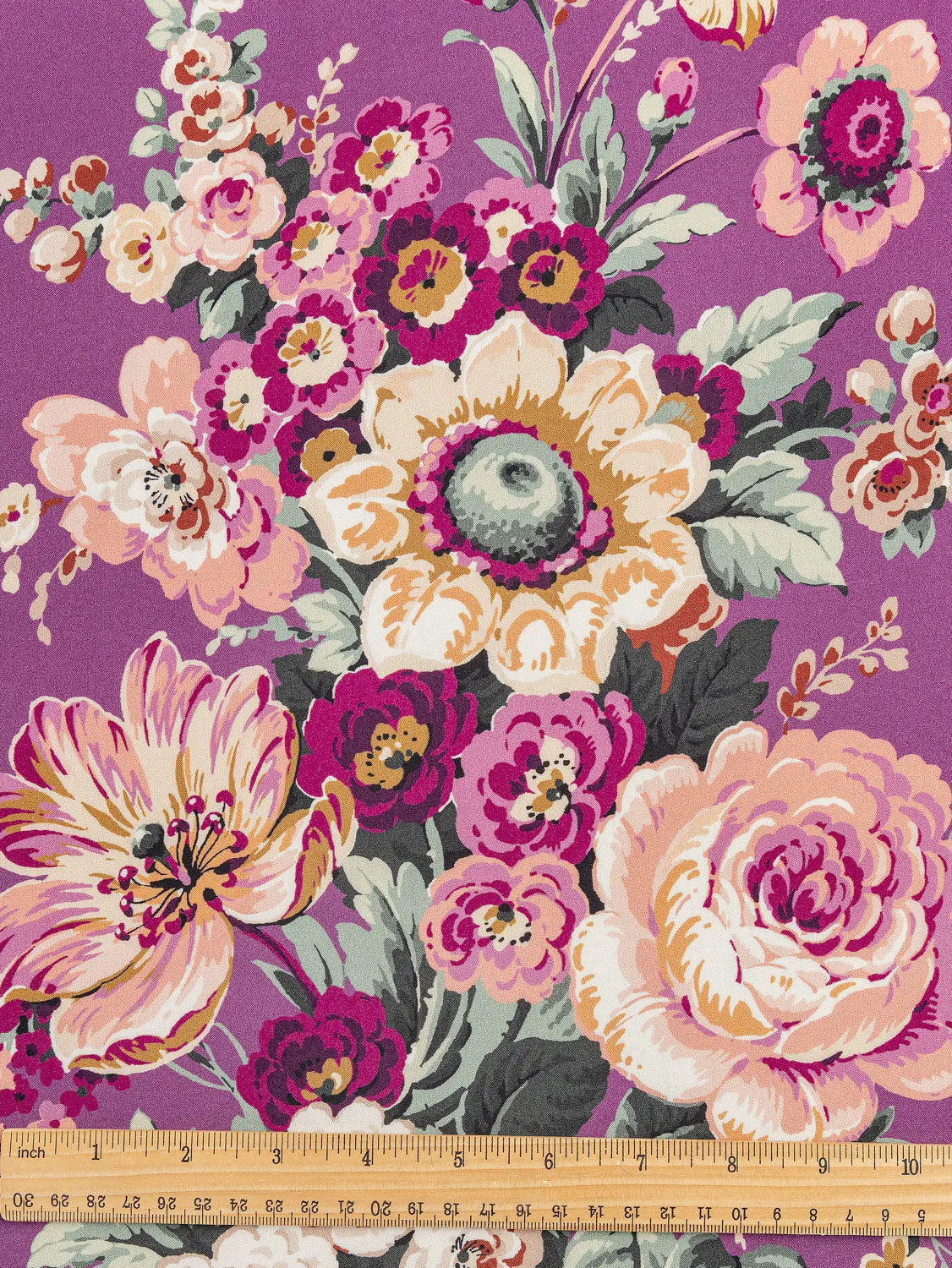 Nostalgic Peony Viscose Floral Print - Purple   Green   Cream