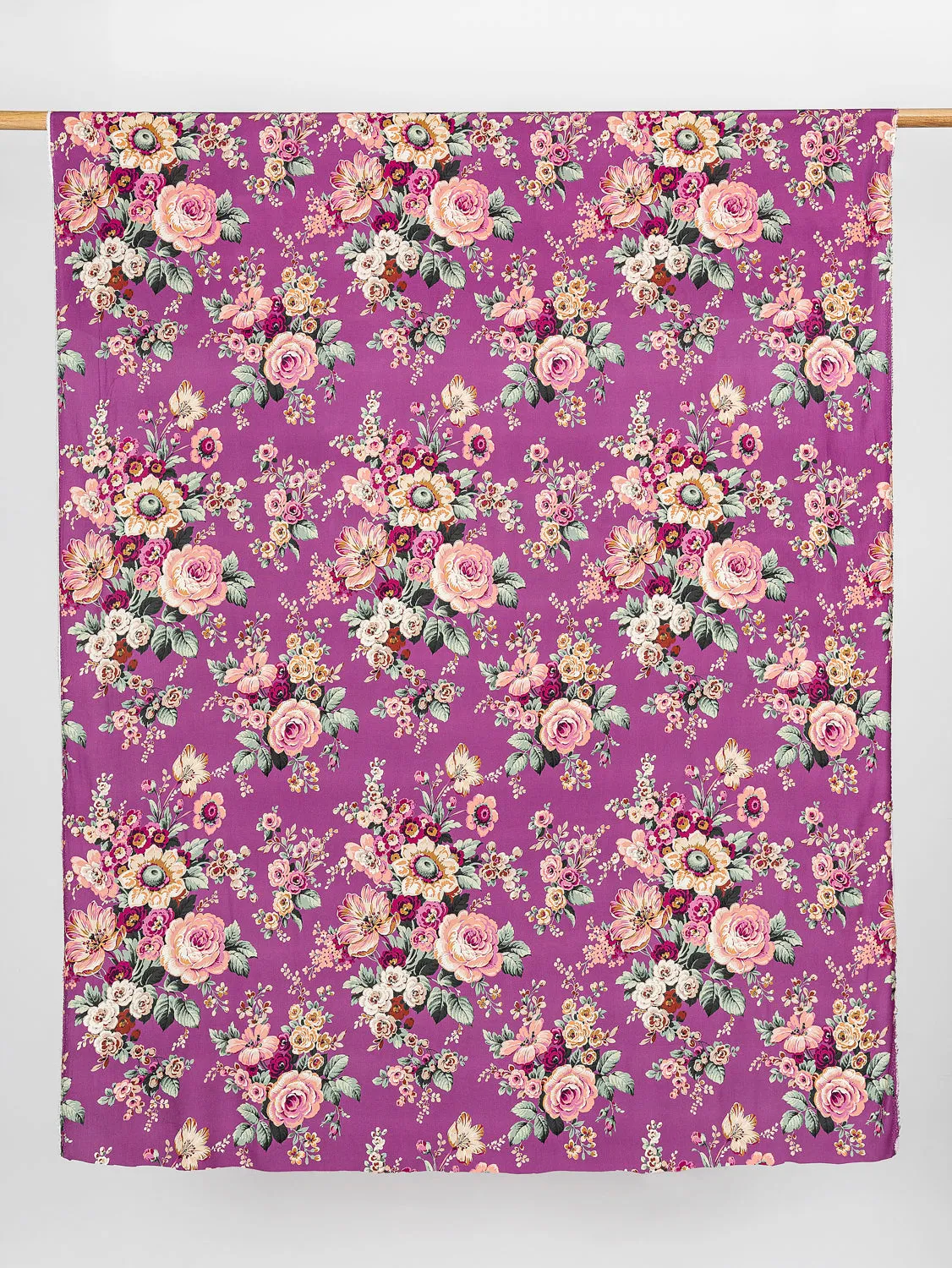 Nostalgic Peony Viscose Floral Print - Purple   Green   Cream