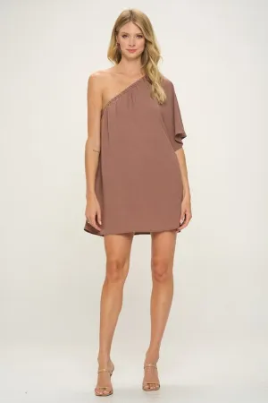 Nut Meg One Shoulder Crinkle Woven Dress