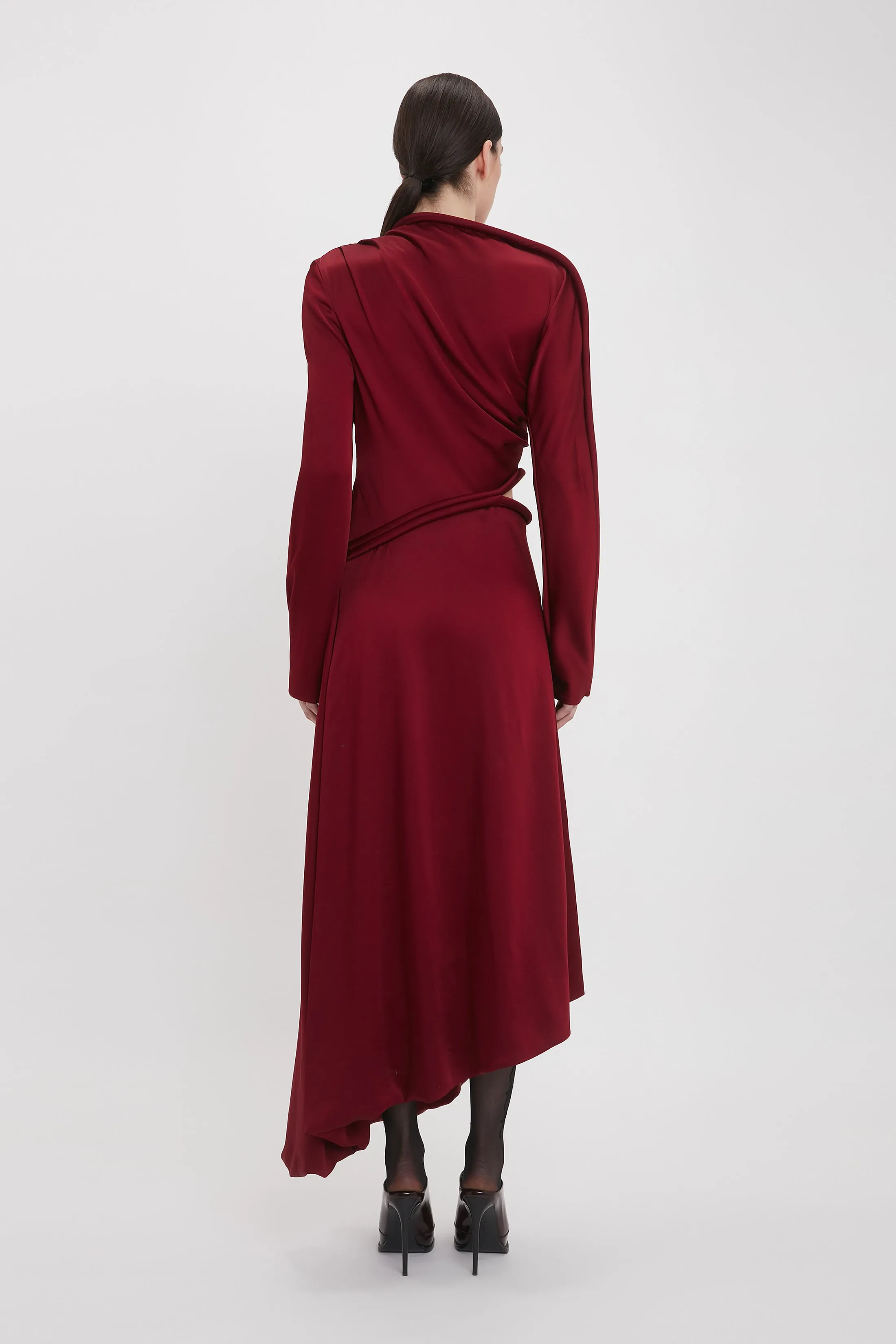 Padded Tube Detail Midi Dress In Oxblood