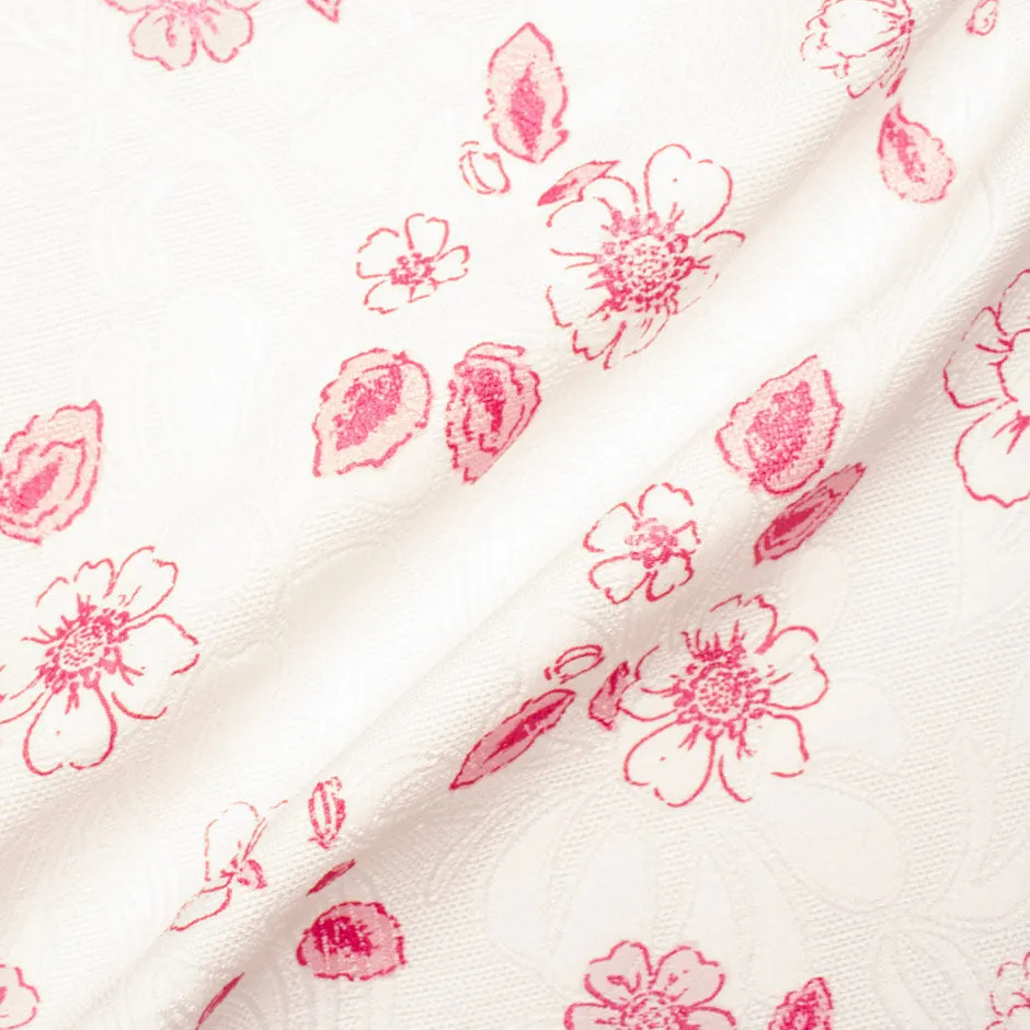 Pink Floral Printed Off-White Microfibre Piqué