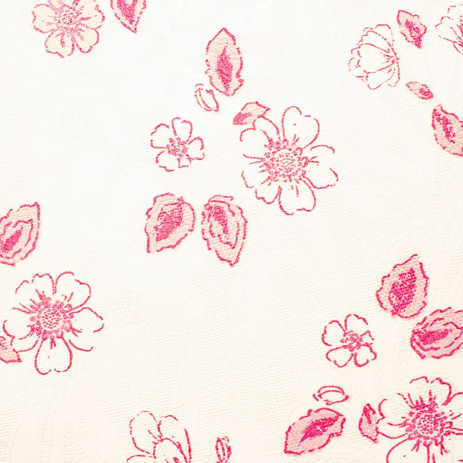 Pink Floral Printed Off-White Microfibre Piqué