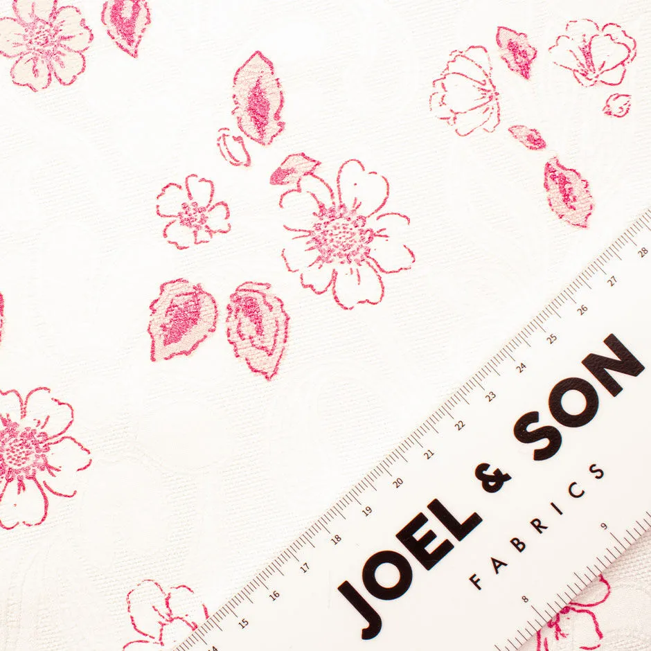 Pink Floral Printed Off-White Microfibre Piqué