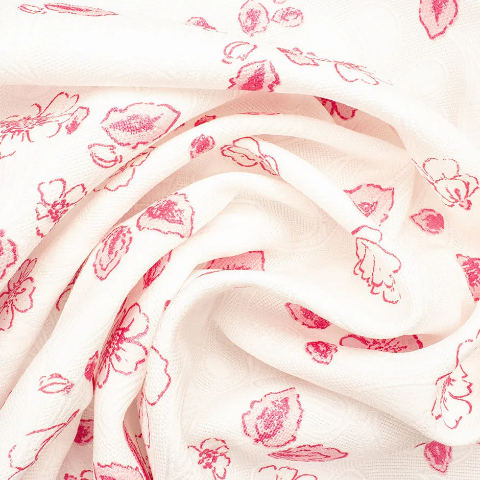 Pink Floral Printed Off-White Microfibre Piqué