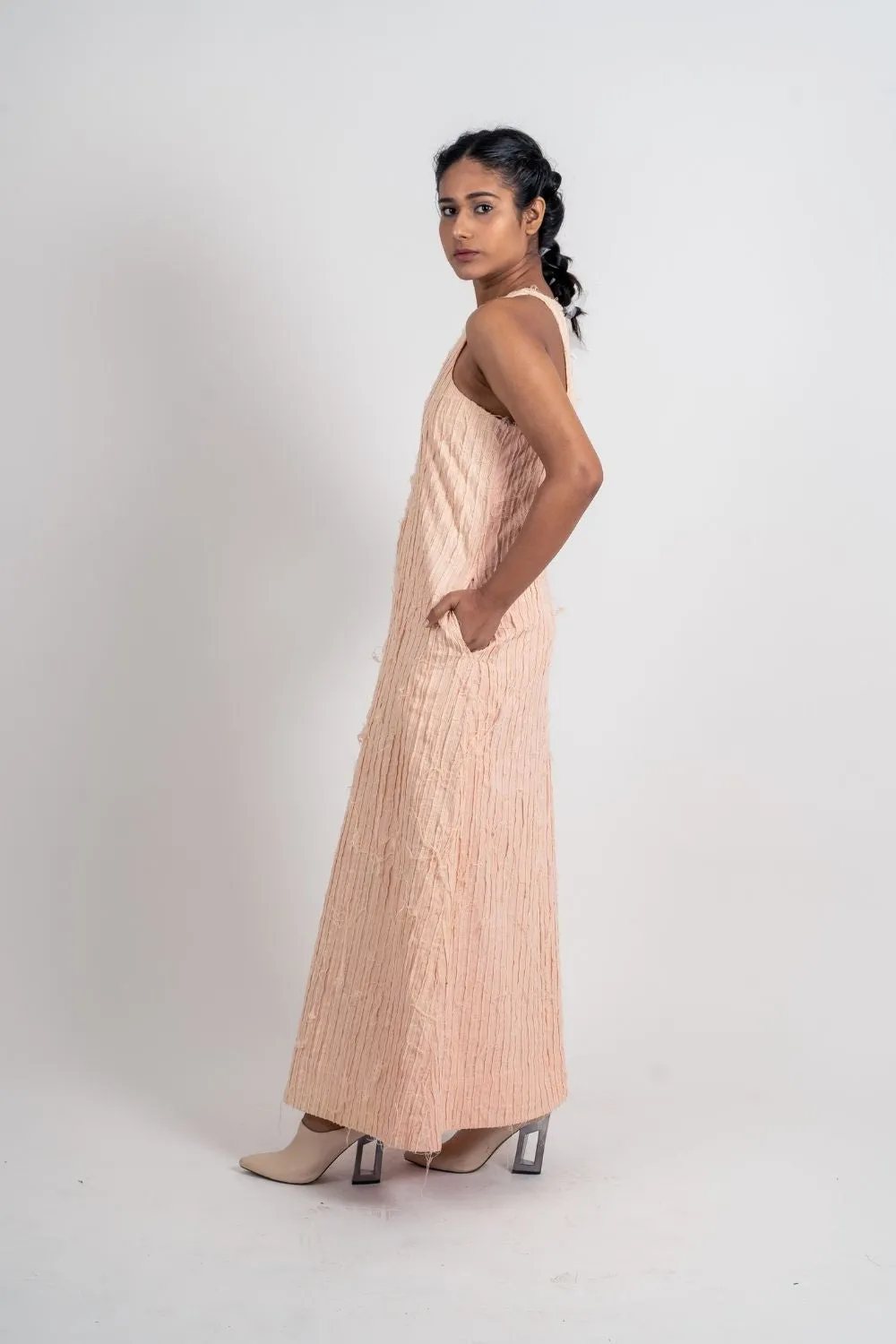 Pink Textured Halter Dress