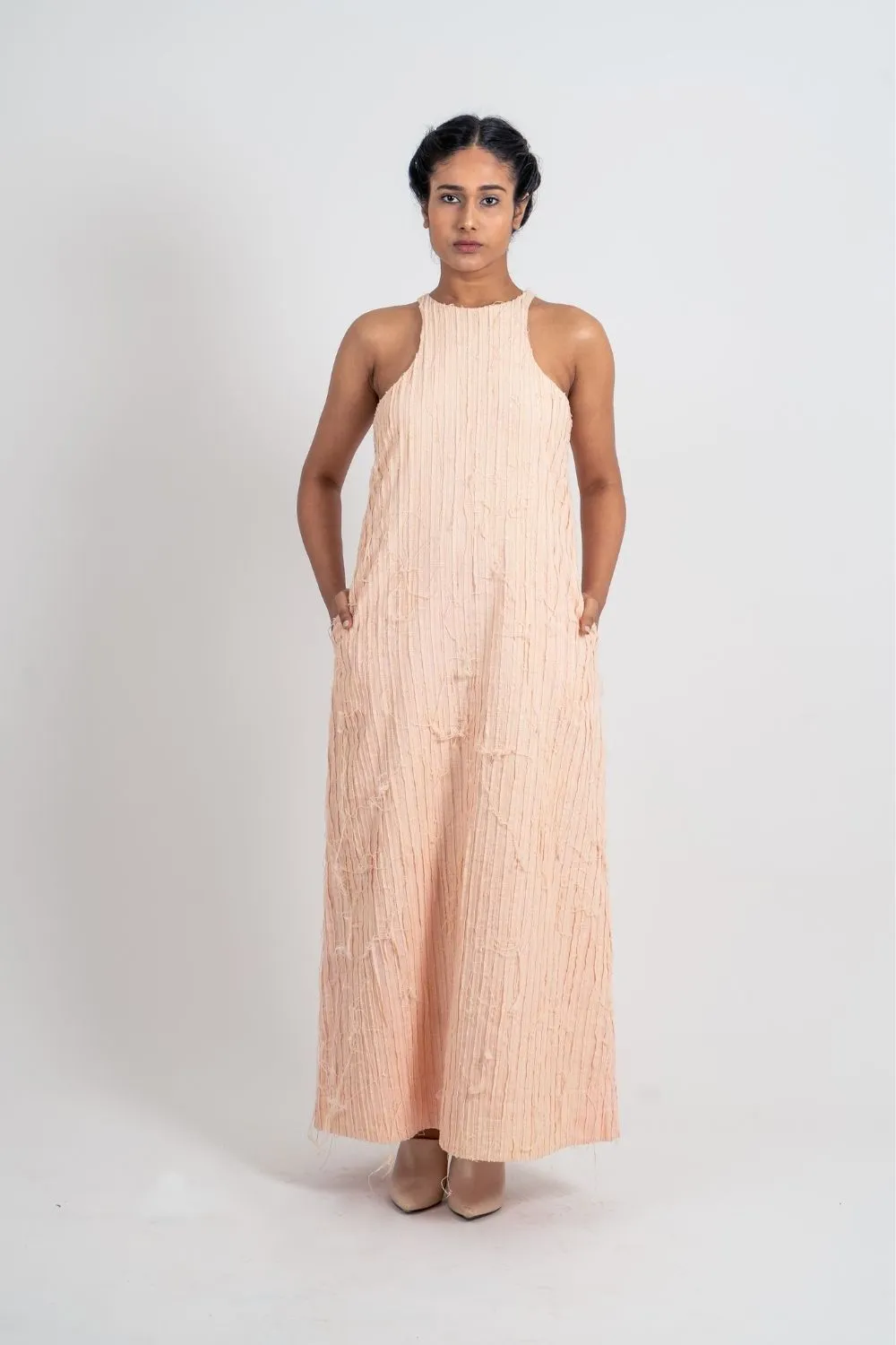 Pink Textured Halter Dress