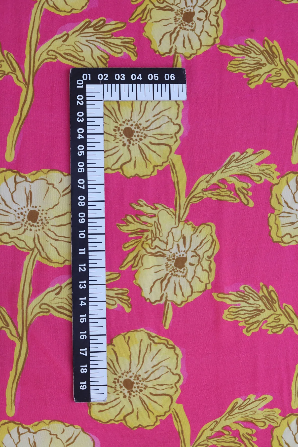 Pink Yellow Floral Pattern Printed Natural Muslin Silk Fabric