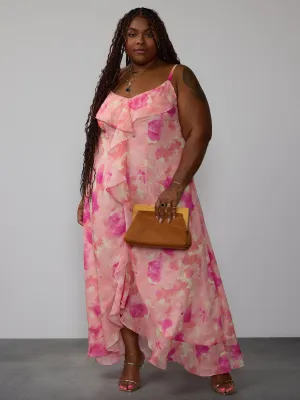 Plus Metallic Ruffle Floral Maxi Dress