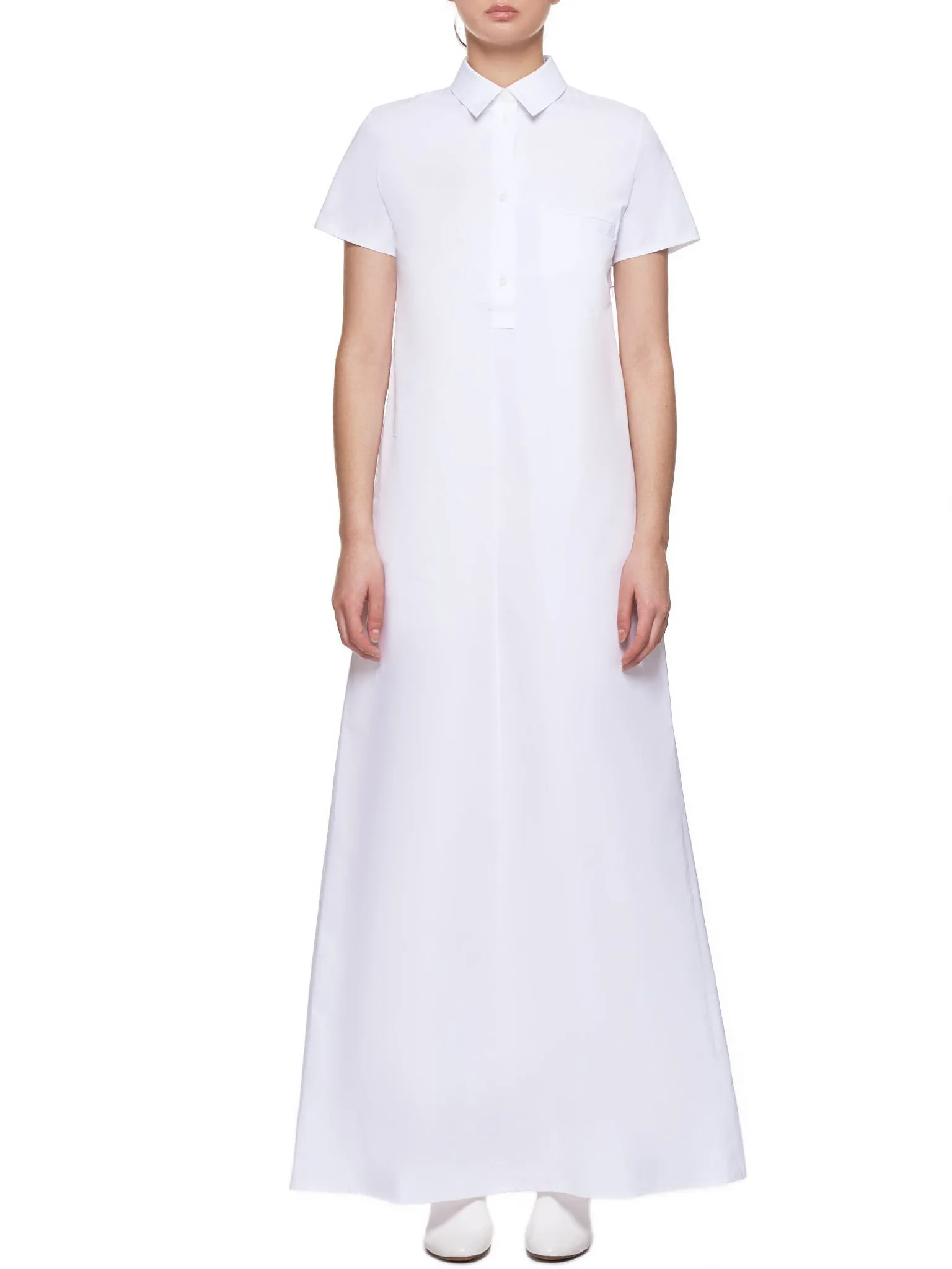 Poplin Floor Length Shirt Dress (D014-DP-WHITE)