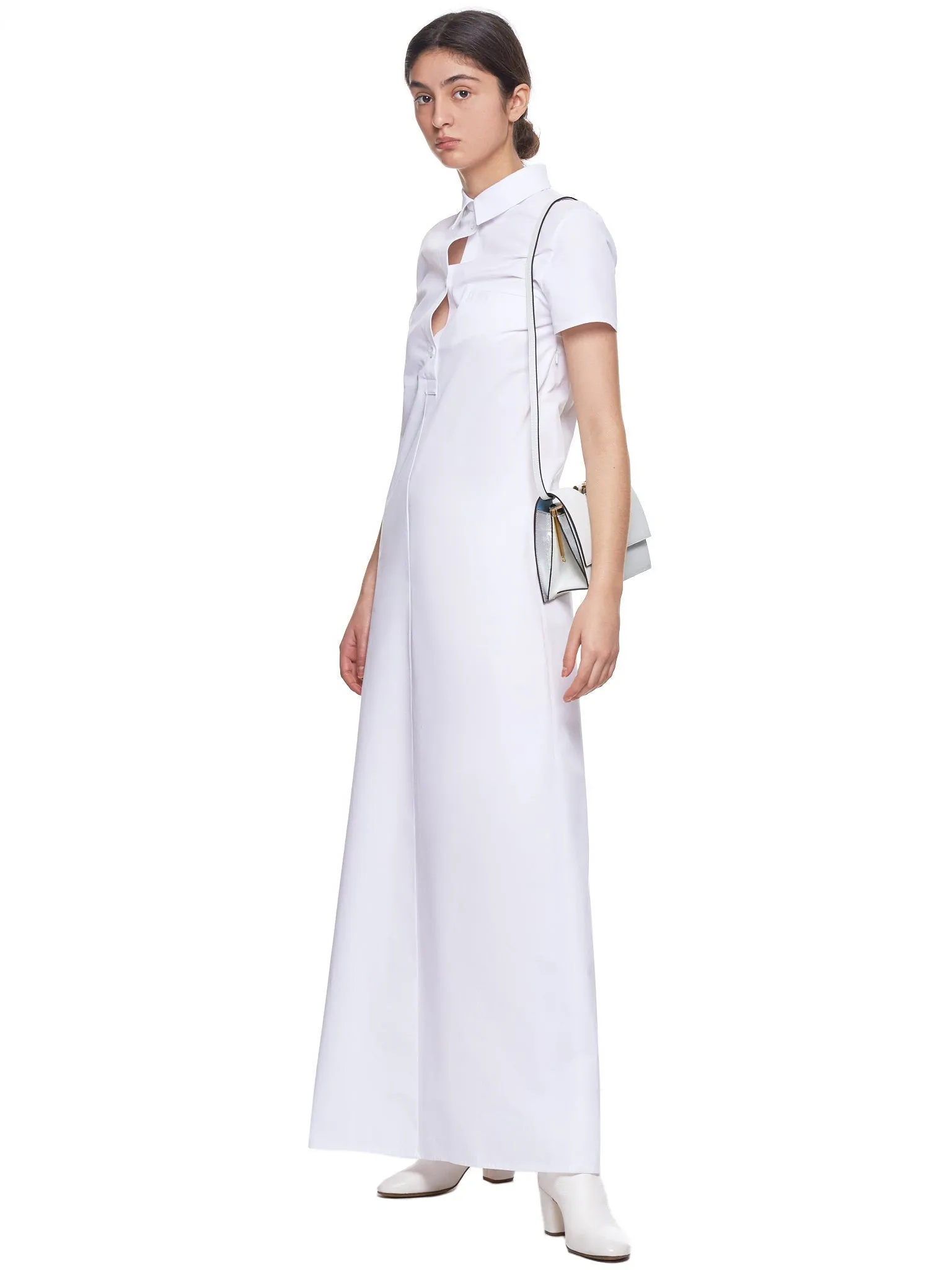 Poplin Floor Length Shirt Dress (D014-DP-WHITE)