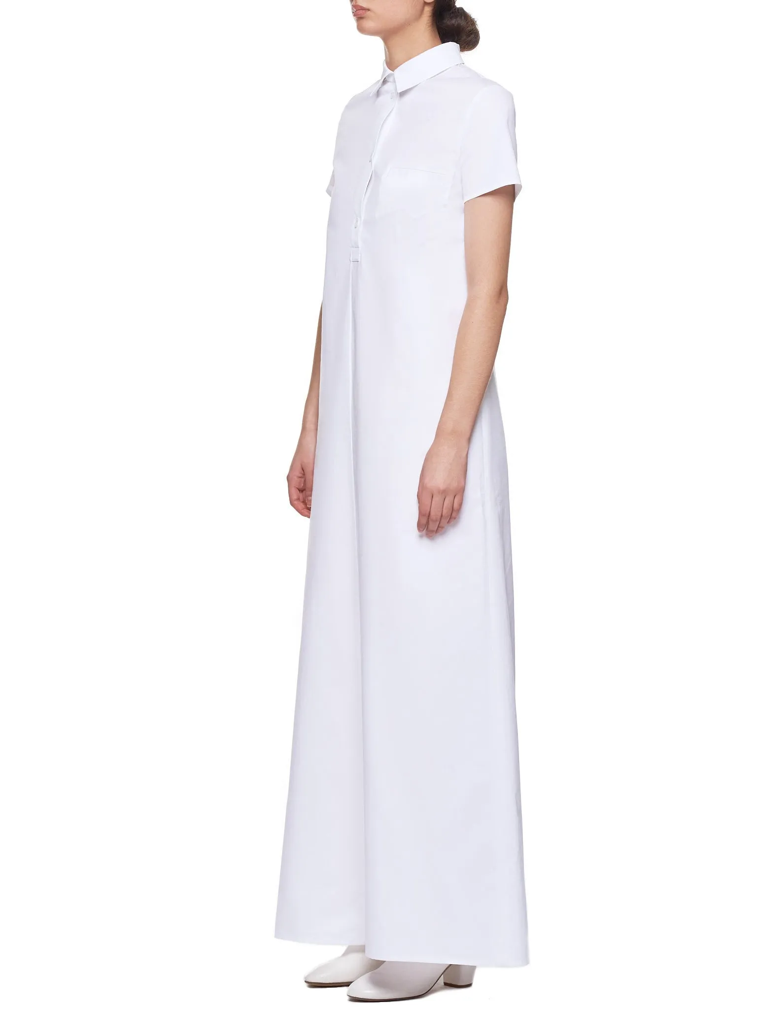 Poplin Floor Length Shirt Dress (D014-DP-WHITE)