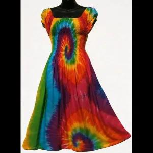 Rainbow Spiral Short Sleeve Sarong Dress