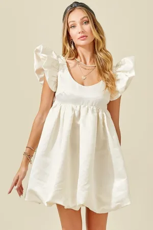 Ruffle Sleeve Structured Satin Faille Bubble Dress