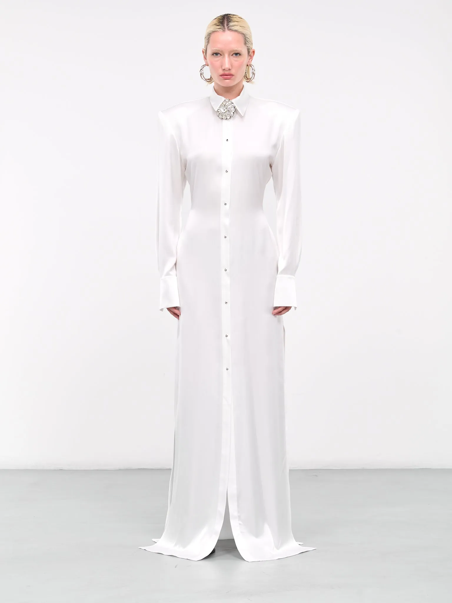 Satin Shirt Gown (DK14L-WHITE-SILVER)