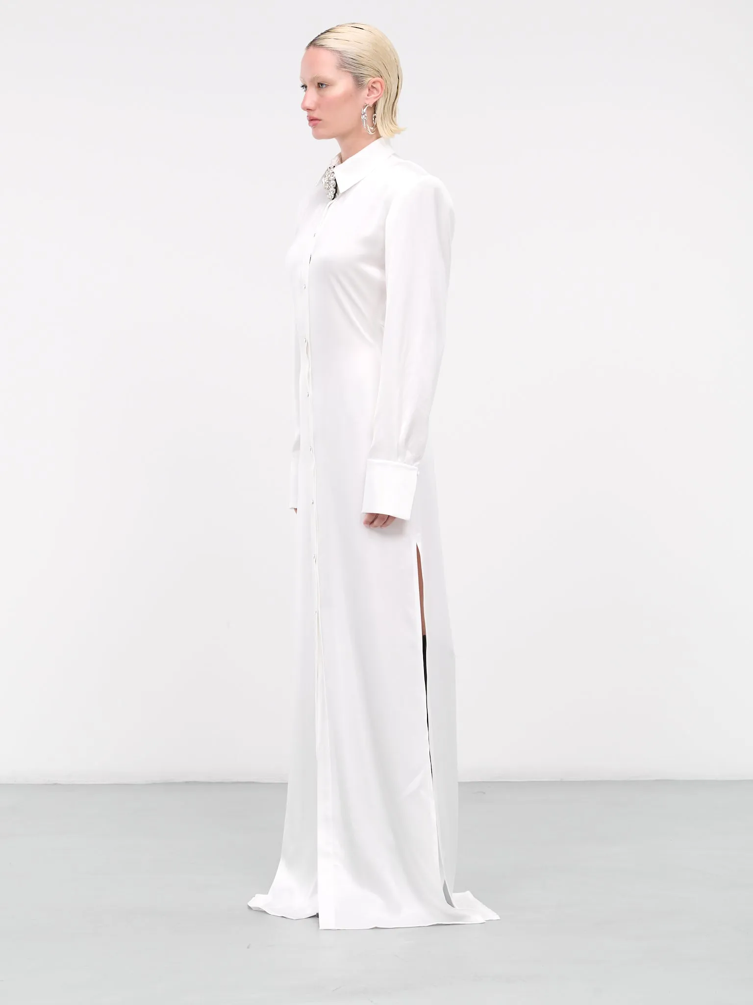 Satin Shirt Gown (DK14L-WHITE-SILVER)