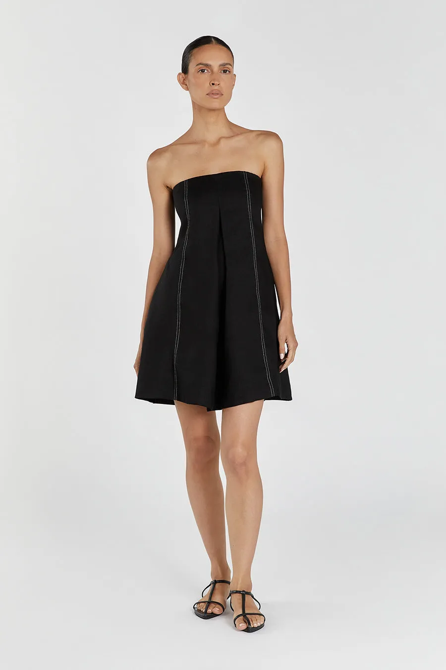 SIMONA BLACK LINEN MINI DRESS