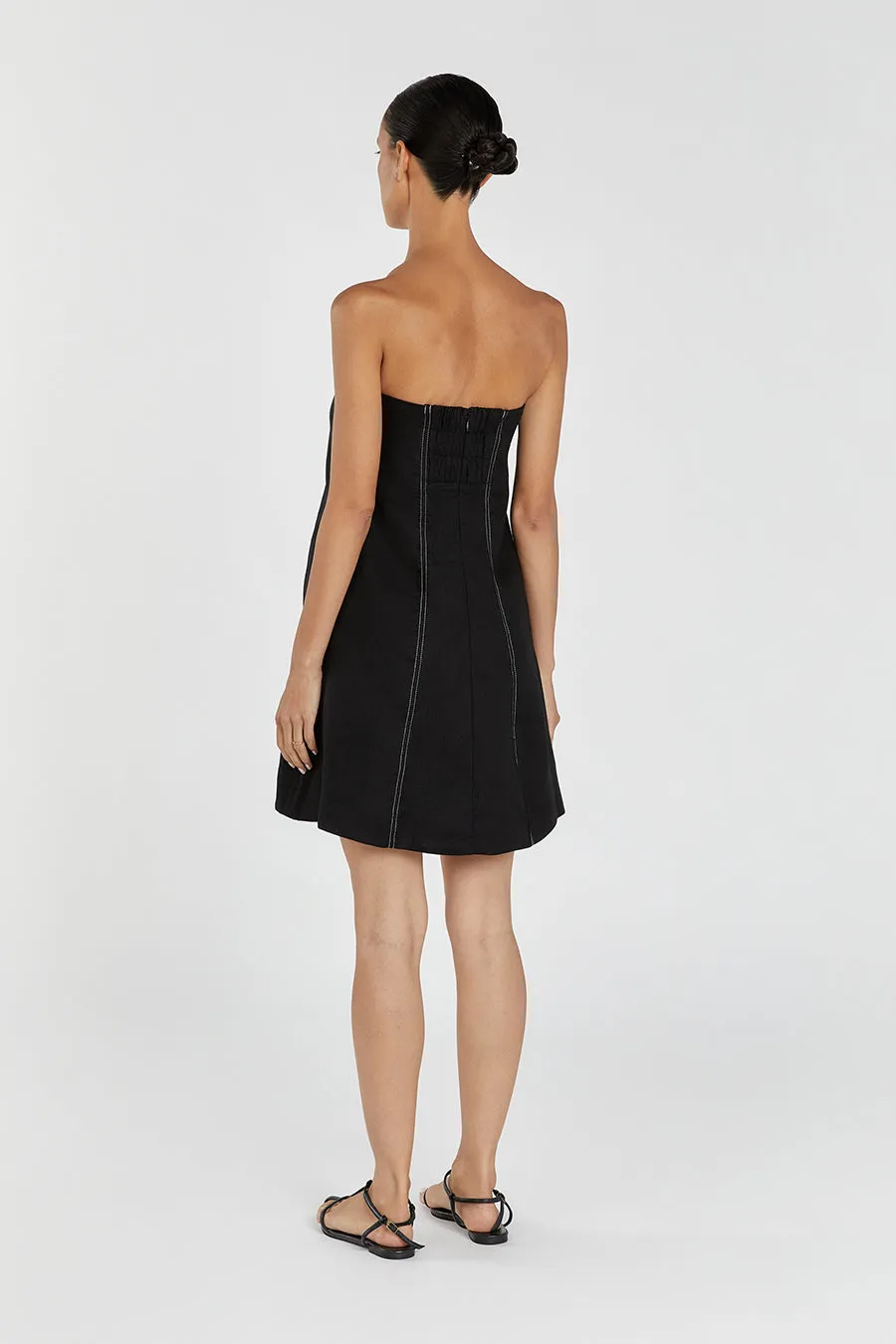 SIMONA BLACK LINEN MINI DRESS