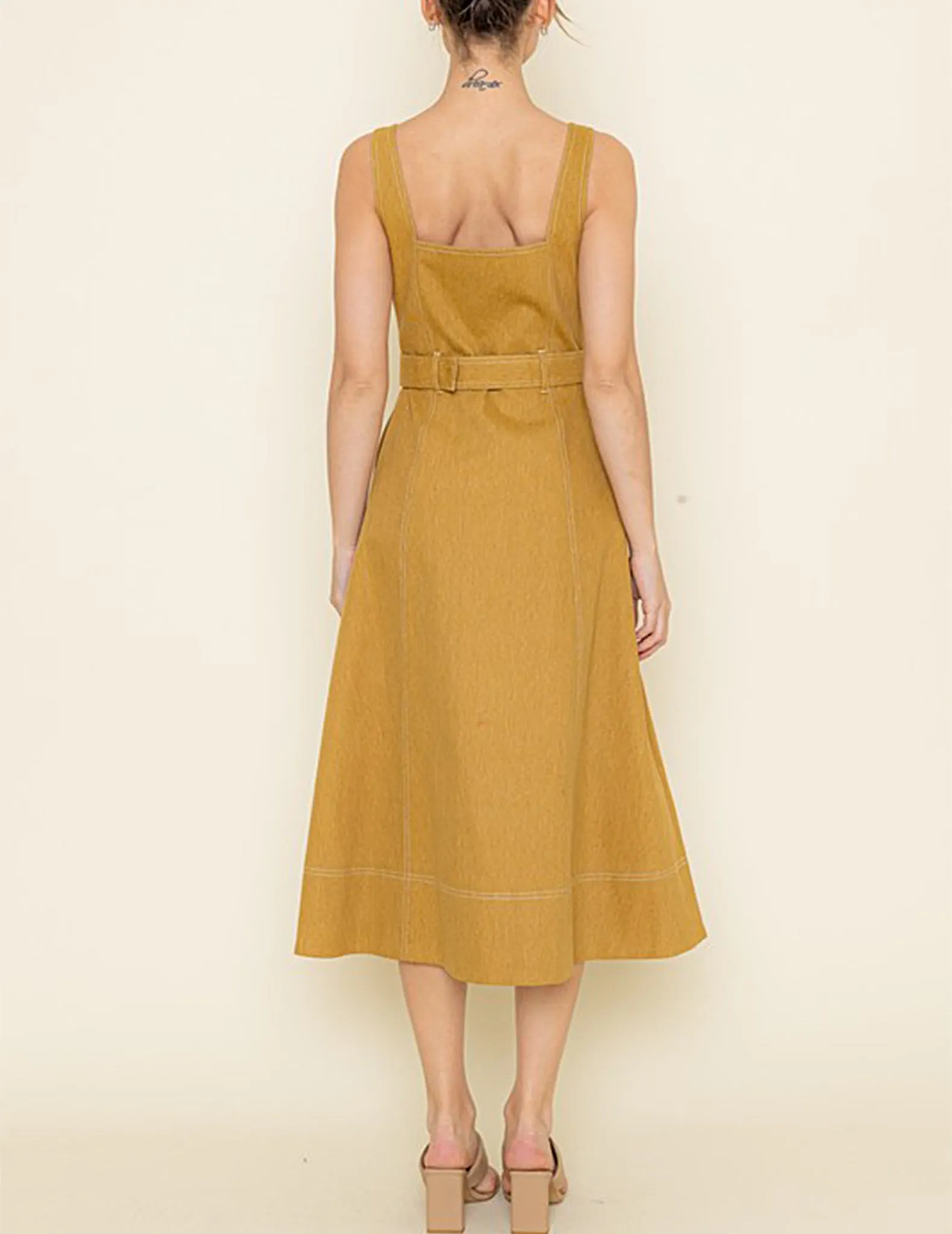 Simone Mustard Denim Fit   Flare Dress