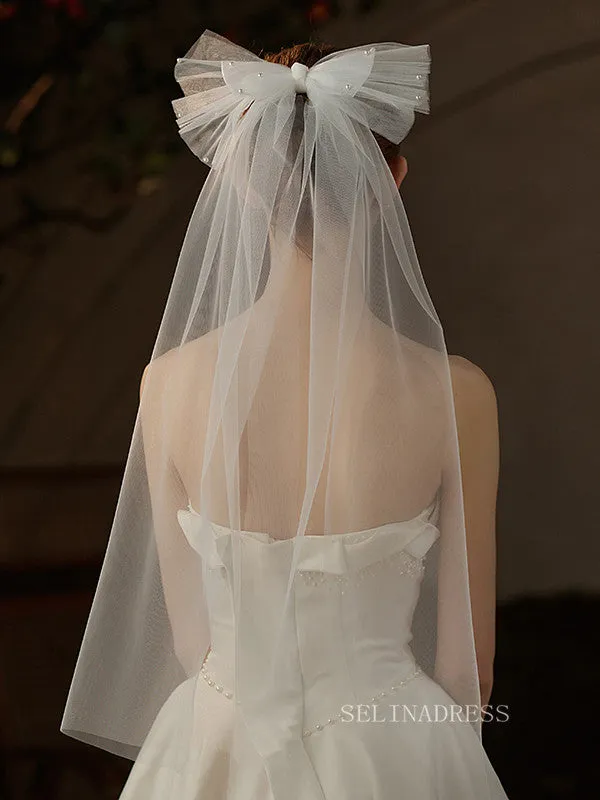 Single Layer Pearl Bow Wedding Veils ALC025