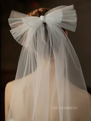 Single Layer Pearl Bow Wedding Veils ALC025