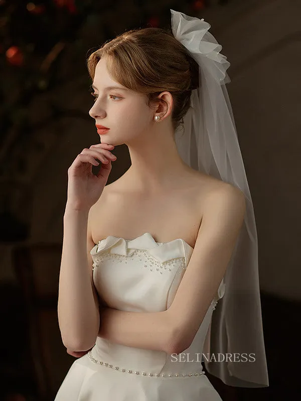 Single Layer Pearl Bow Wedding Veils ALC025