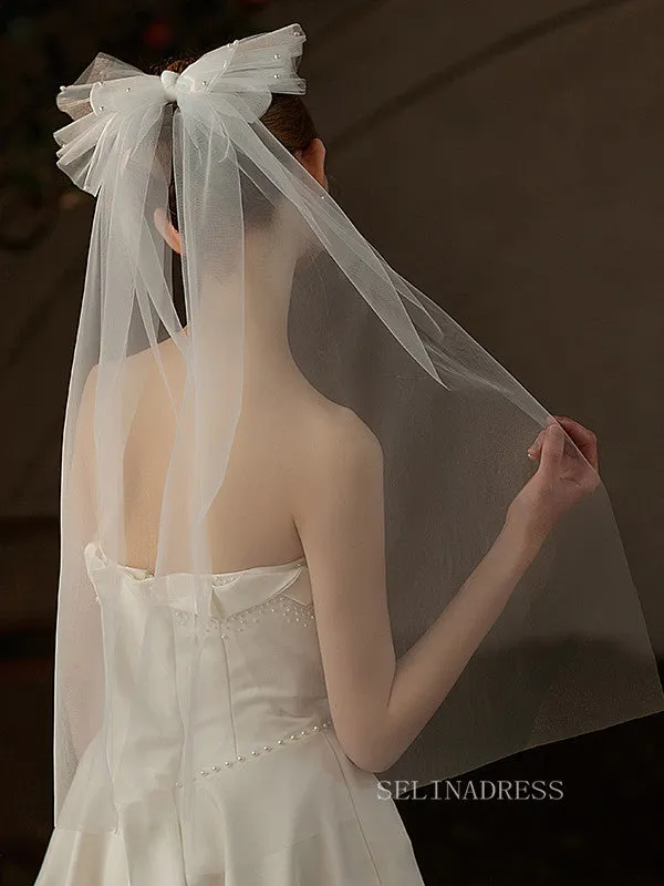 Single Layer Pearl Bow Wedding Veils ALC025