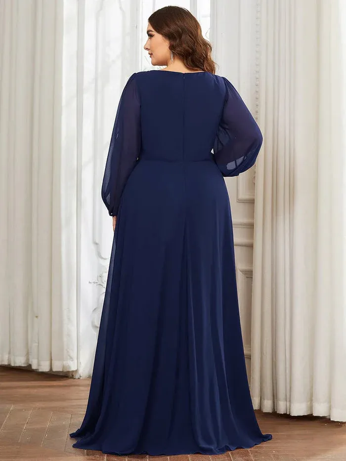 Stylish Chiffon Plus Size Evening Dresses with Long Lantern Sleeves