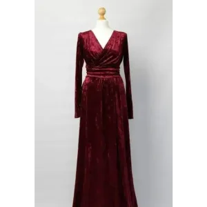 Stylish Maroon Long Velvet Dress For Women