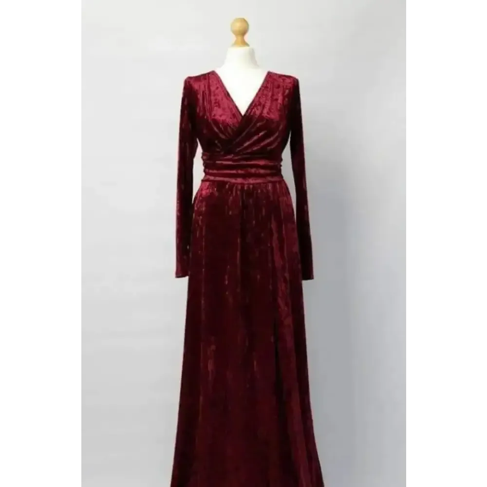 Stylish Maroon Long Velvet Dress For Women