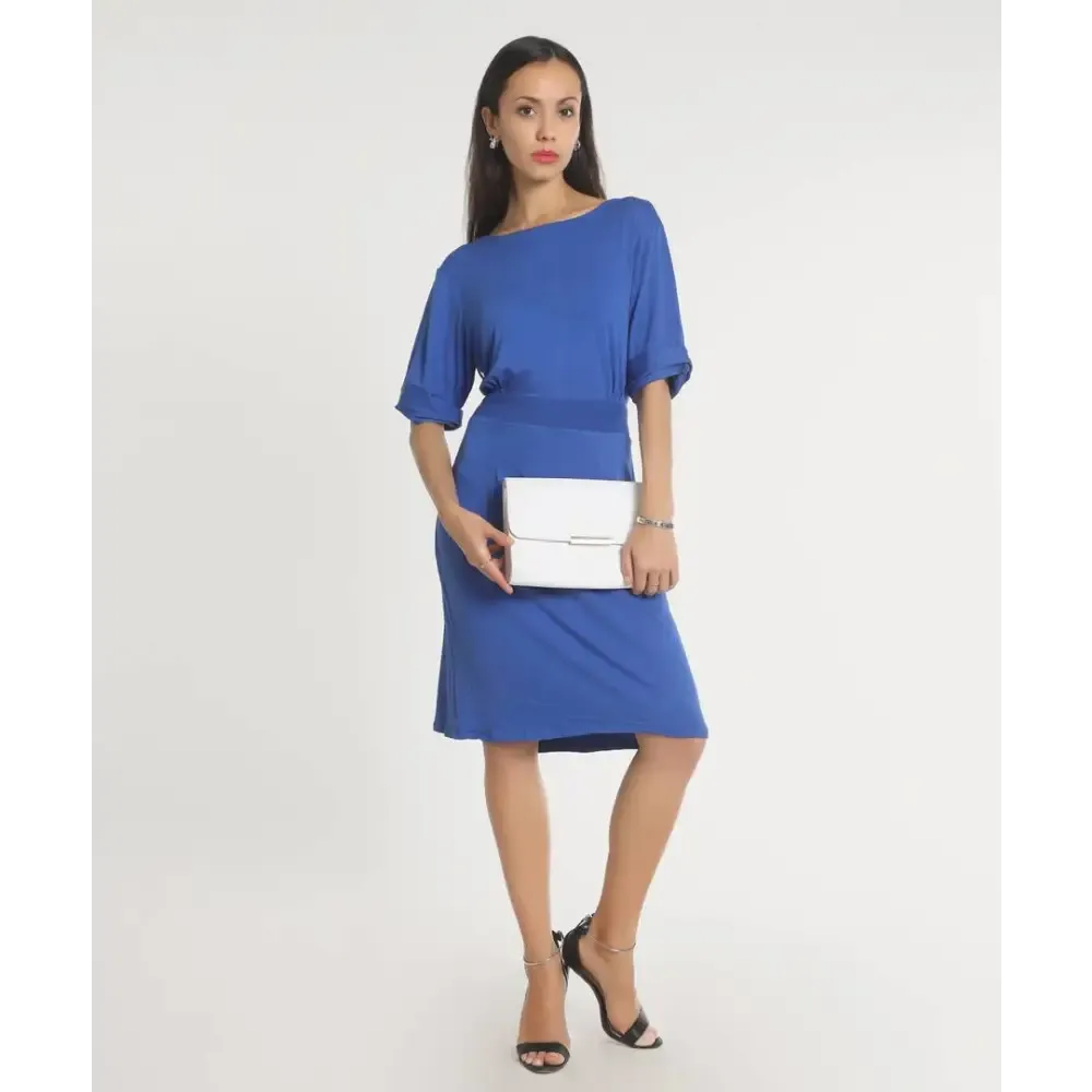 Stylish Polyester Blue Solid Dress For Women