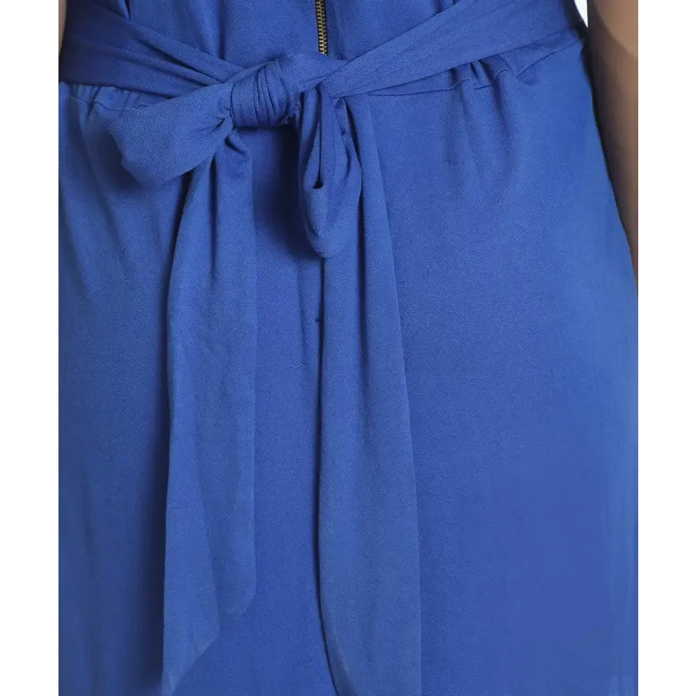 Stylish Polyester Blue Solid Dress For Women