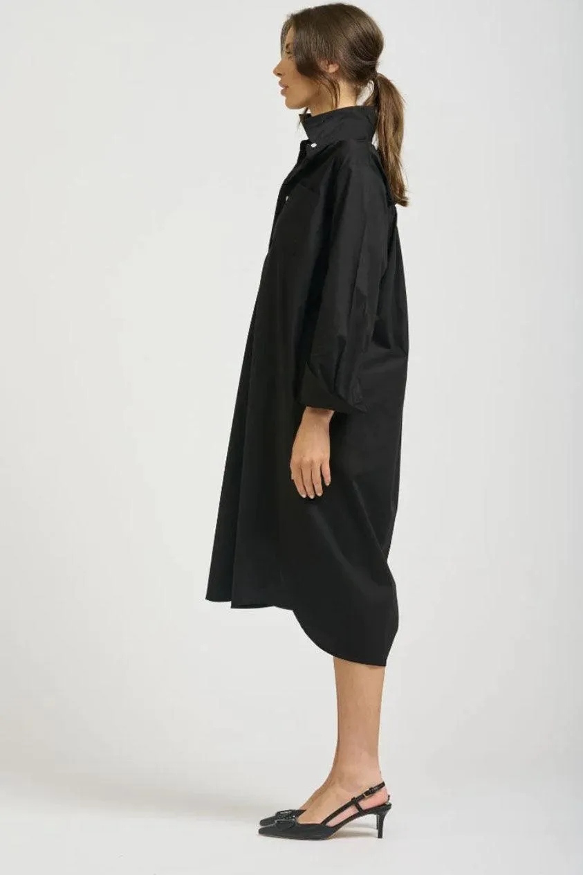 The Georgie Gathered Shirt Dress | Black