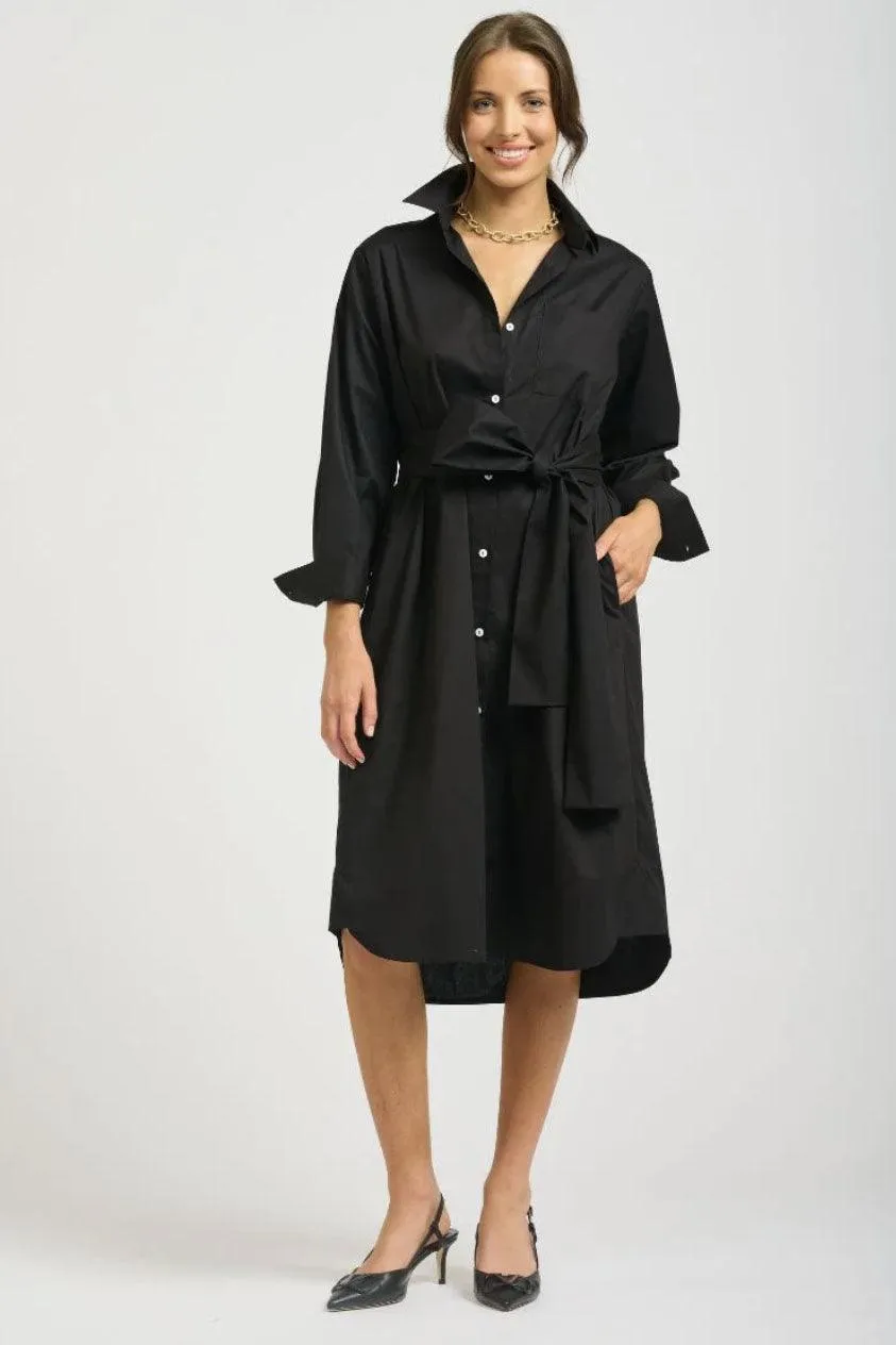 The Georgie Gathered Shirt Dress | Black