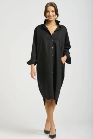 The Georgie Gathered Shirt Dress | Black