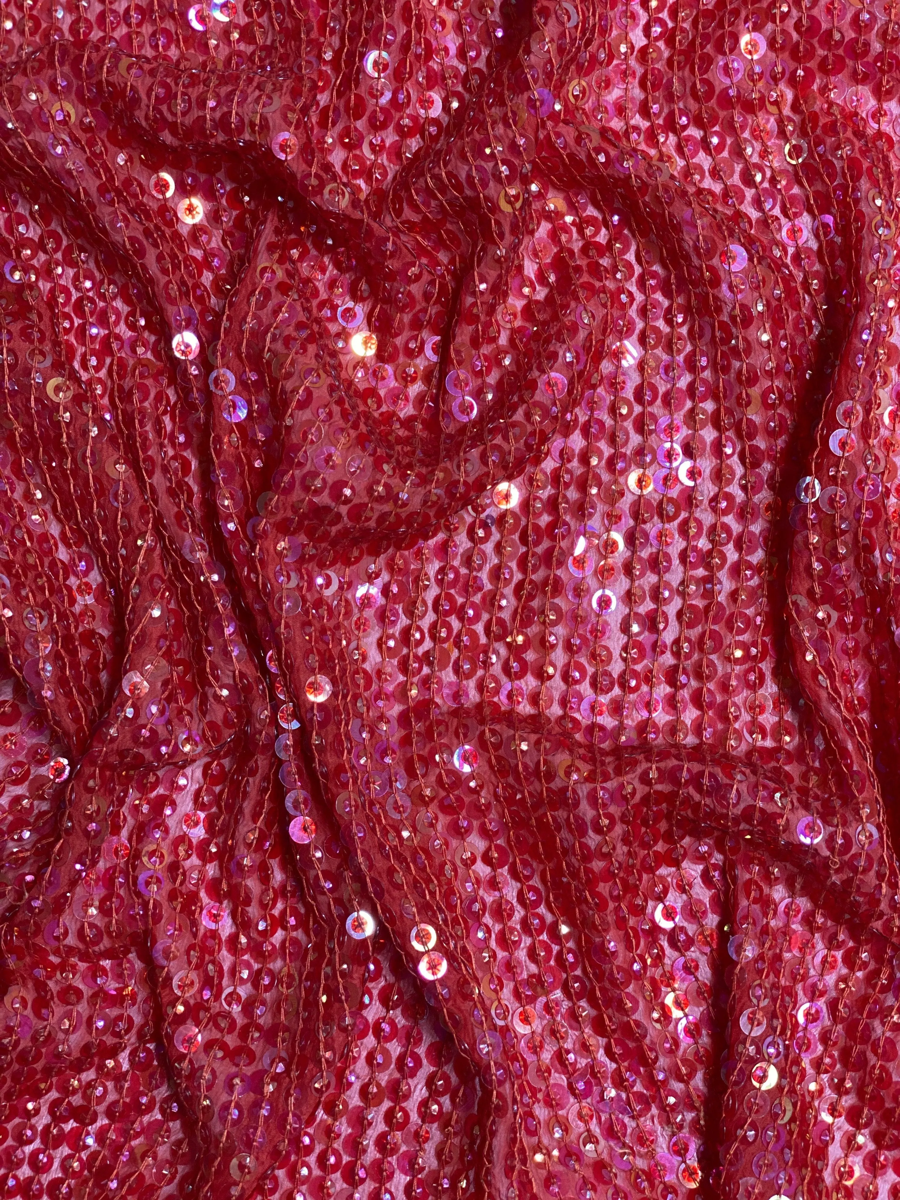 Tomato Red Sequin & Beads On Silk Chiffon JEC-009-6 Fabric