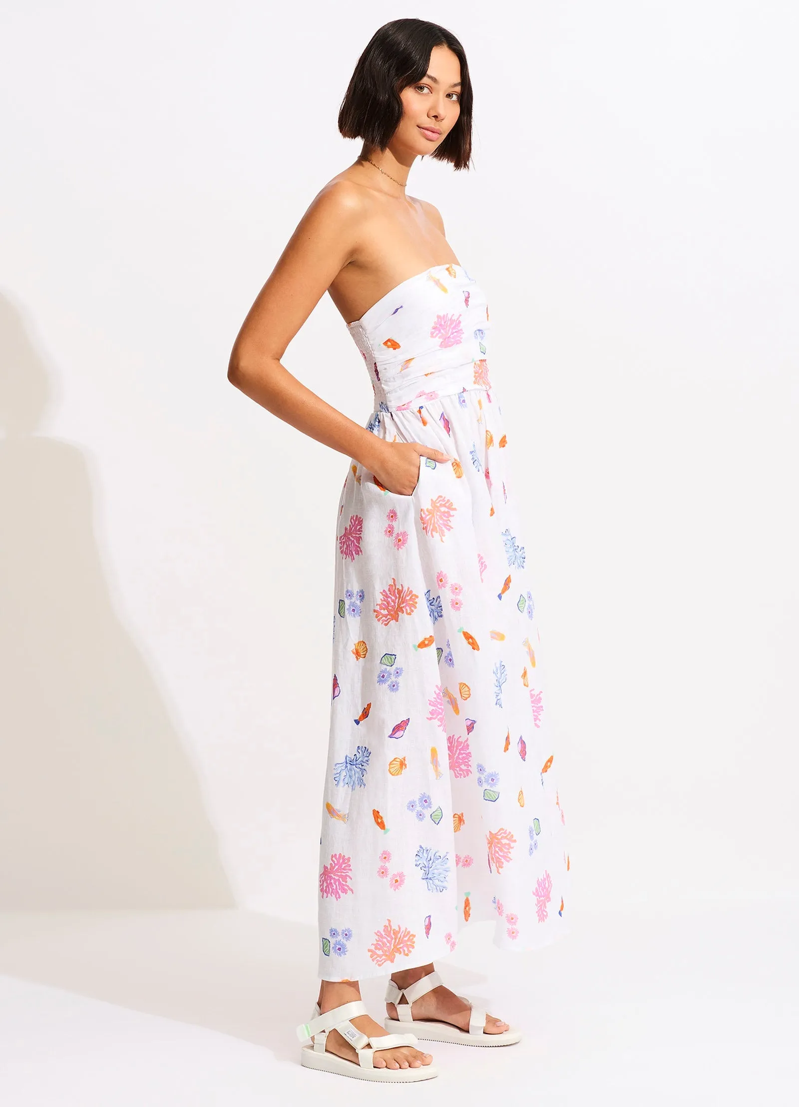 Under The Sea Strapless Maxi Dress - White