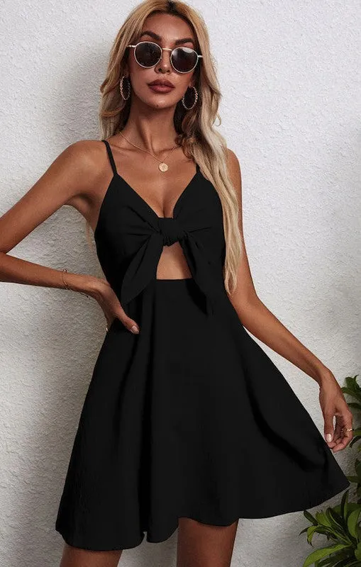 V-neck Tie Front Swing Dress