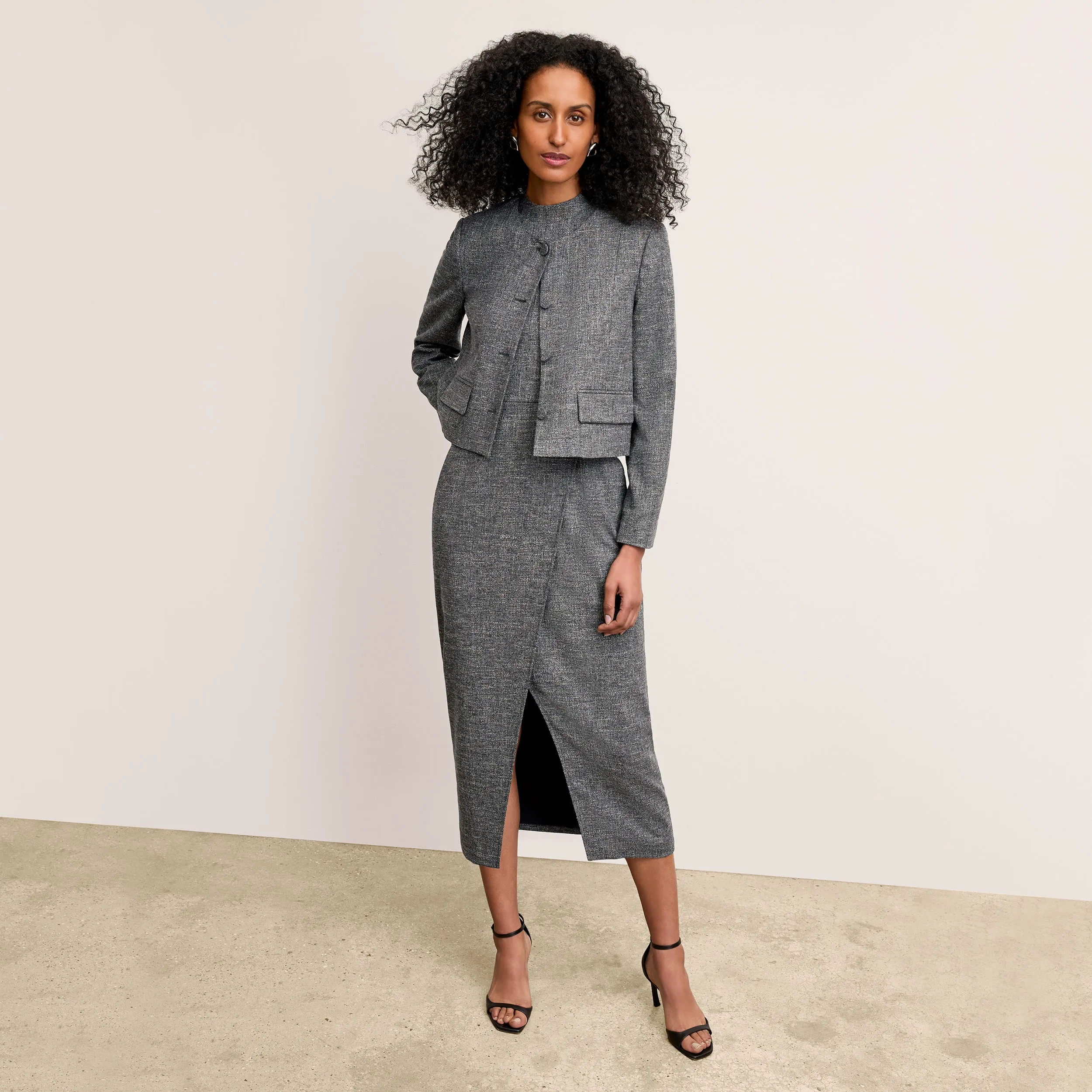 Valencia Dress - Crosshatch Suiting :: Black/White