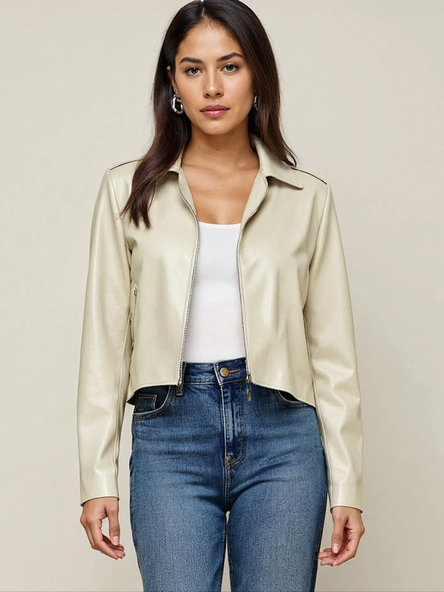 Vegan Leather Boxy Crop Jacket