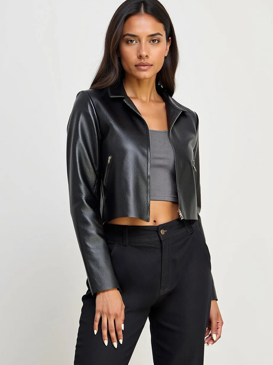 Vegan Leather Boxy Crop Jacket