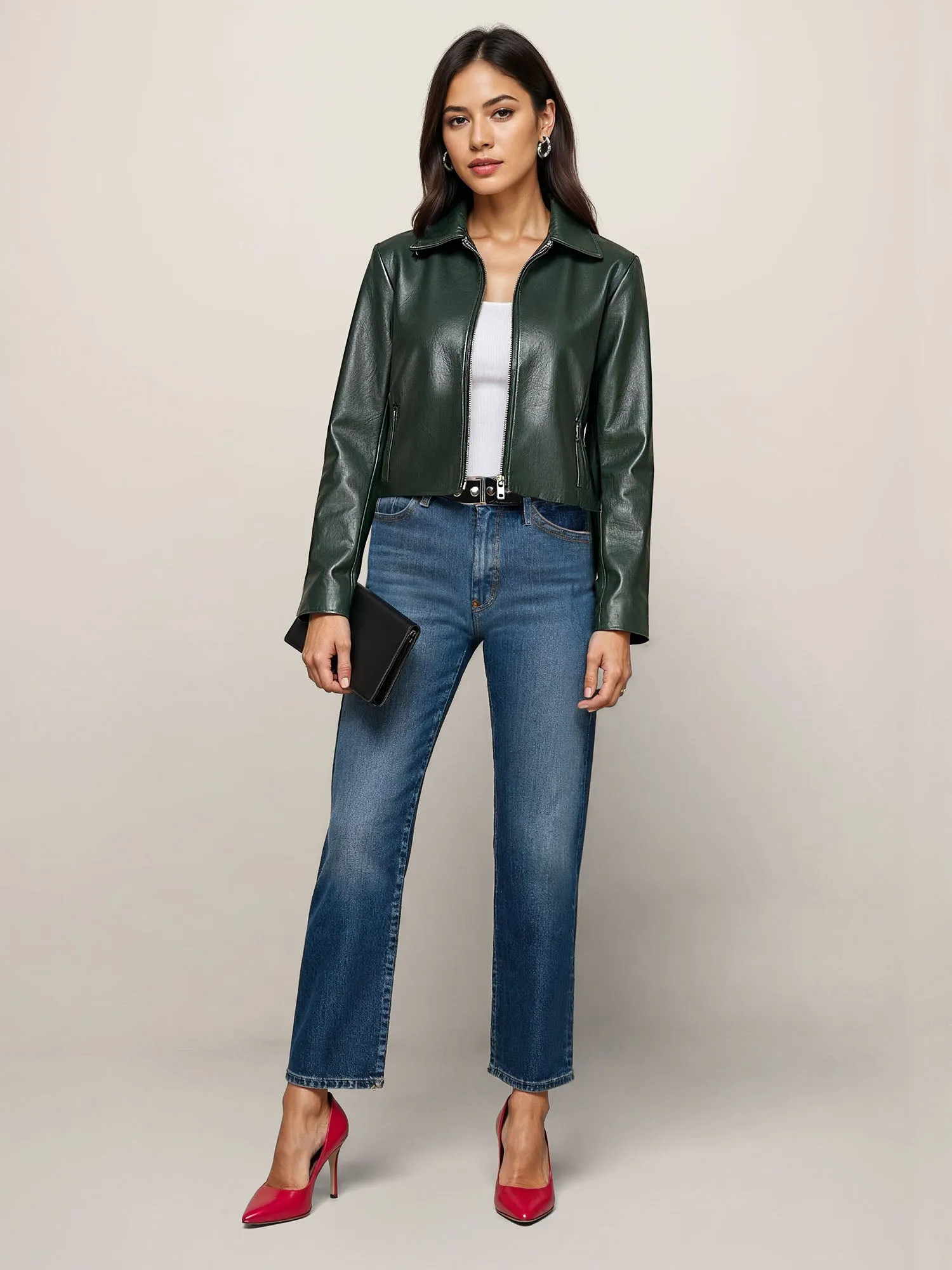 Vegan Leather Boxy Crop Jacket