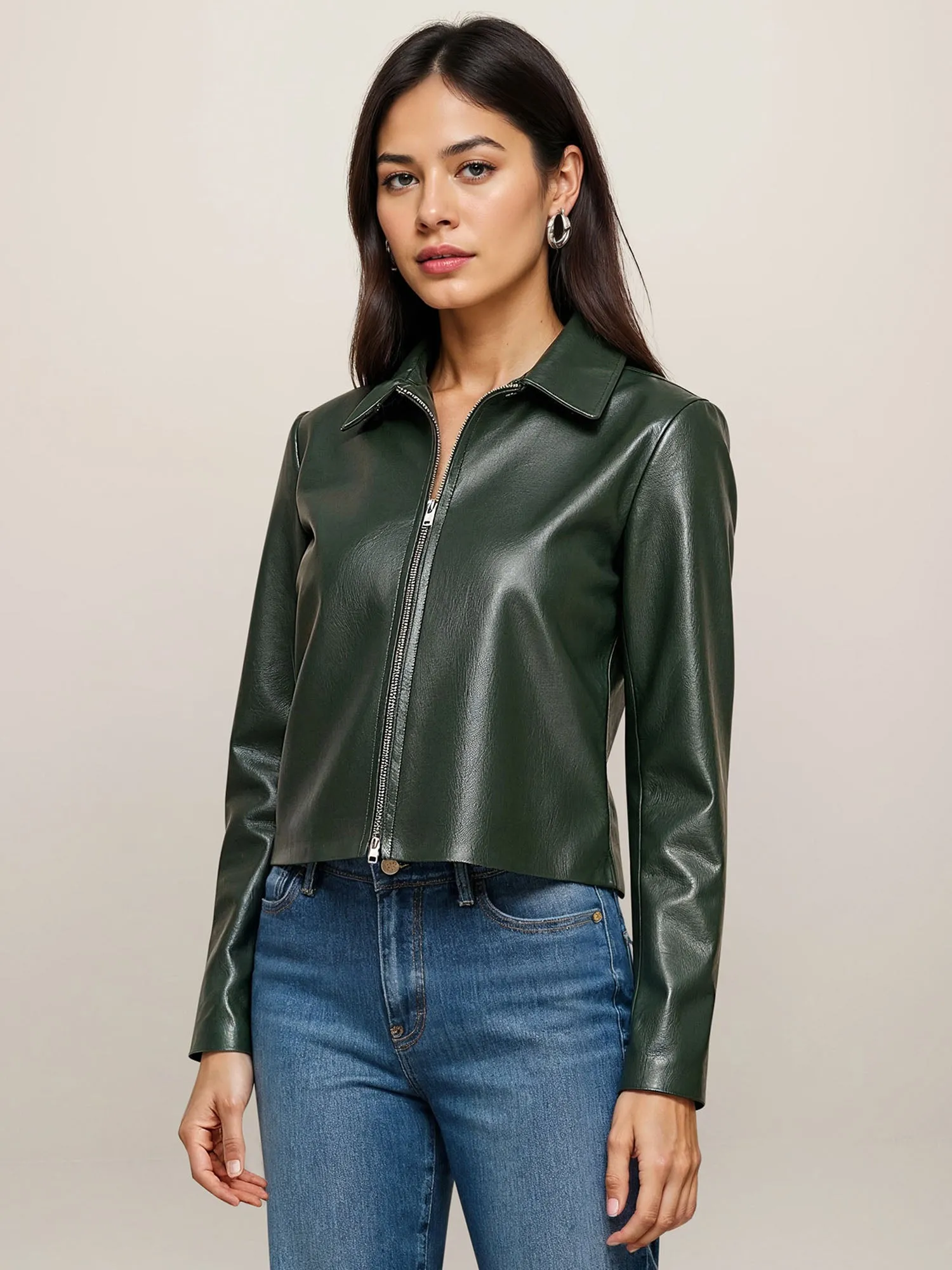 Vegan Leather Boxy Crop Jacket