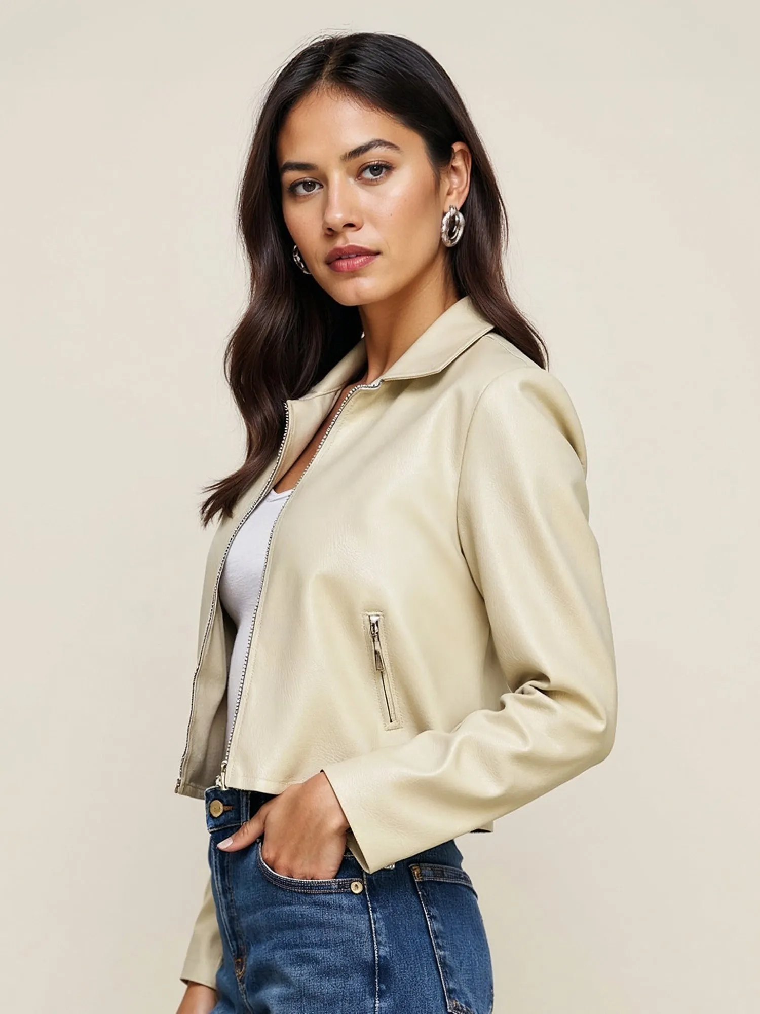 Vegan Leather Boxy Crop Jacket