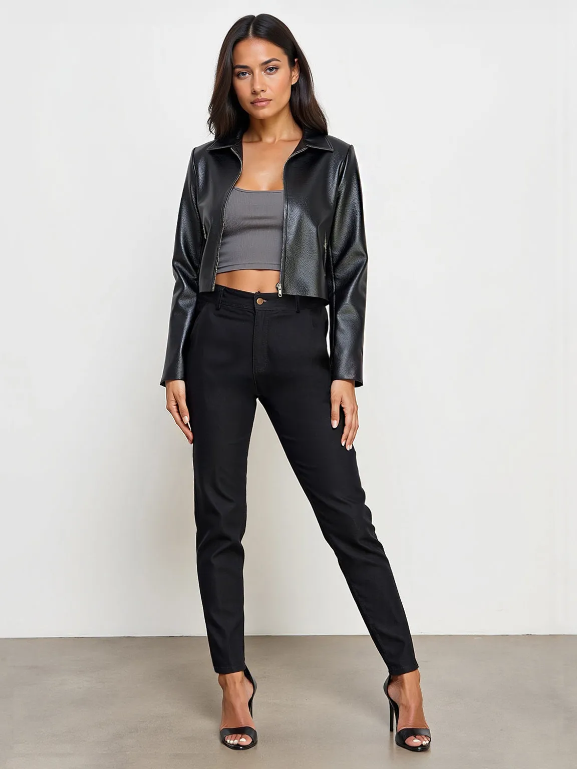 Vegan Leather Boxy Crop Jacket