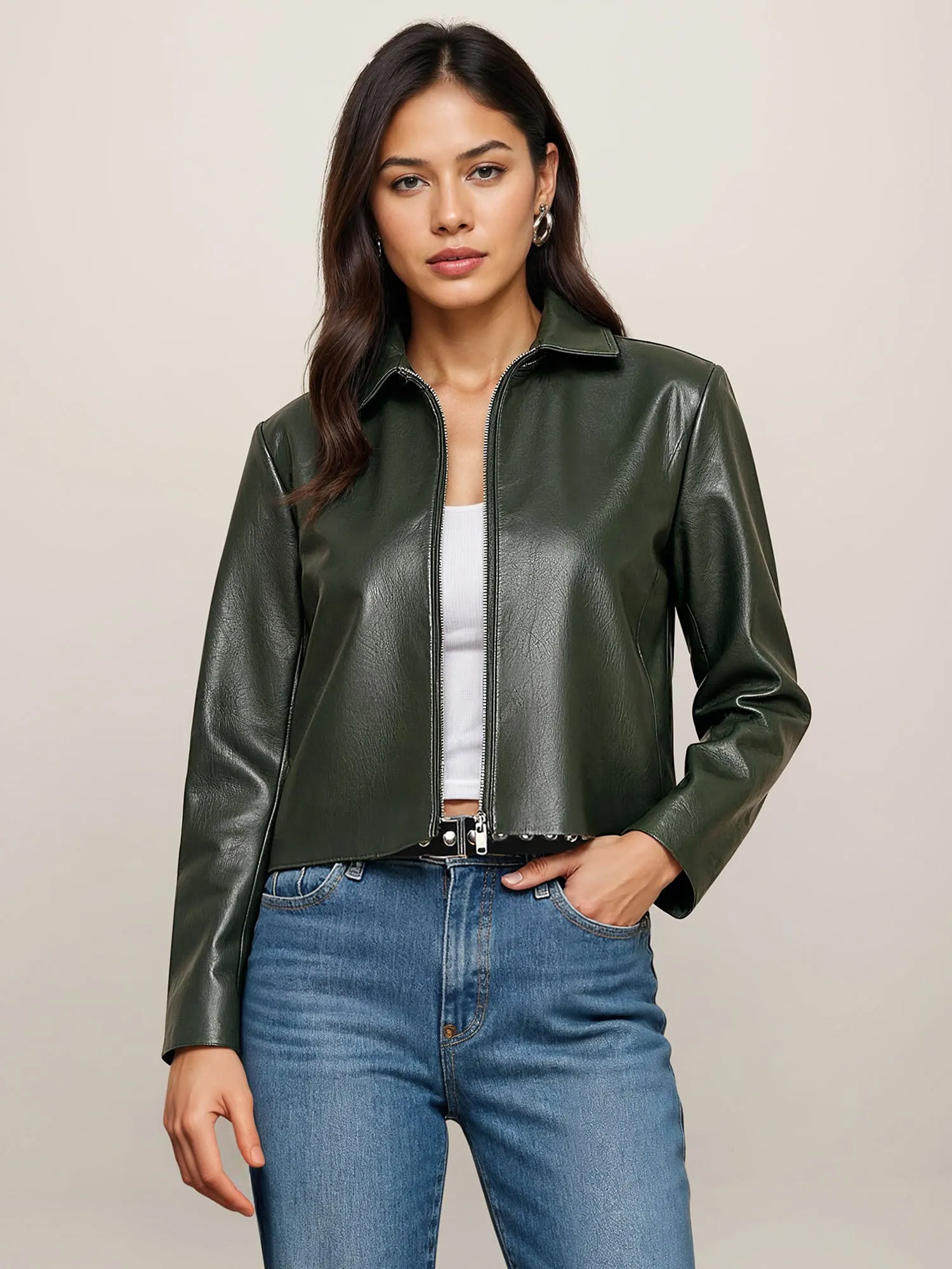 Vegan Leather Boxy Crop Jacket